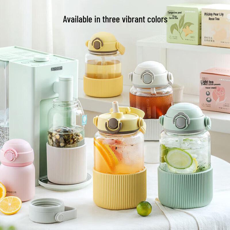 Buydeem 1000ML Large Capacity Glass Water Bottle with Straw