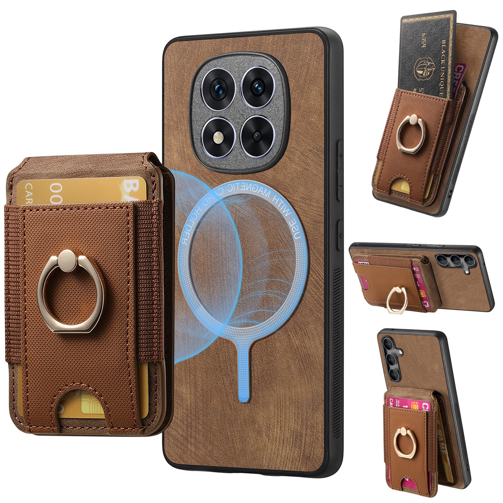 

Чехол для Xiaomi Redmi Note 14 Pro 5G/Poco X7 5G, совместимый с MagSafe, кожаная задняя крышка со съемным держателем для карт и подставкой Brown