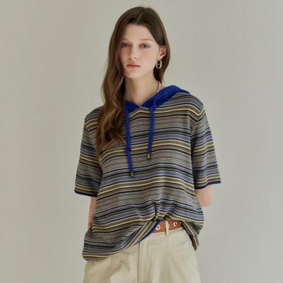 MAXZA Multi Stripe Hoodie Short Sleeve Knit Zf05qk002na