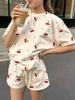Children's Cherry Print Clothing Set Round Neck Short Sleeve T-Shirt Top with Elastic Waist Shorts - Cute Kids Outfit