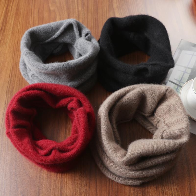 100%Wool Soft Warm Ring Scarf Women Winter Luxury Cashmere Neckerchief Headband Multi-functional Face Towel Hairband Fake Collar