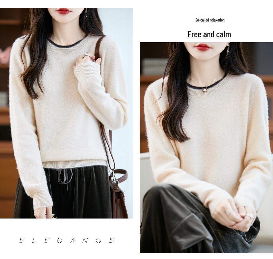 100% Pure Wool Lazy Style Loose Knit Cashmere Pullover Sweater, Round Neck, Autumn/Winter.