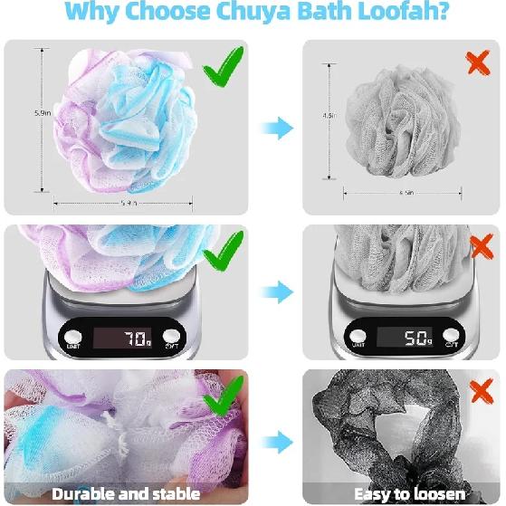 Bath Sponges Loofahs 70 Grams Large Size,4 Pack Shower Sponge Exfoliating Cleaning Bath Loofa Body Scrubber Balls for Washing
