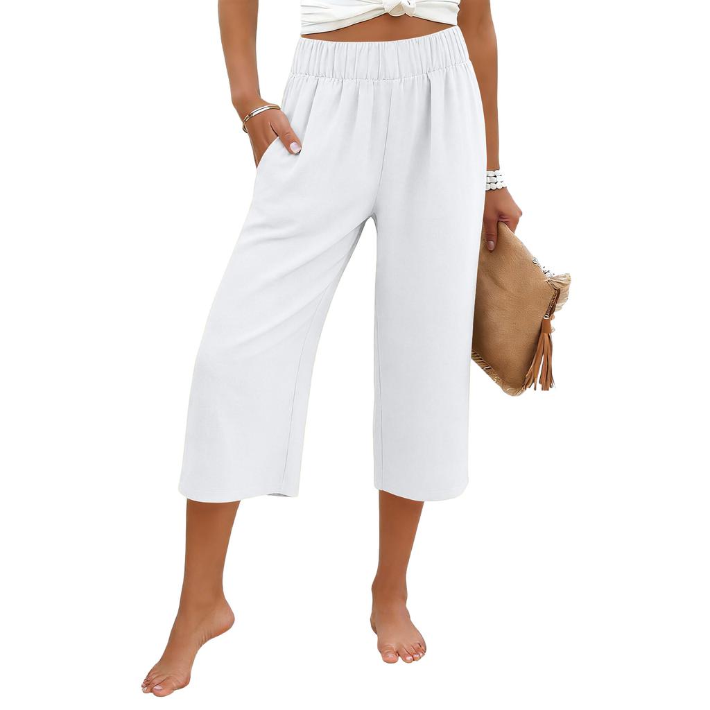 Womens Baggy Wide Leg Pants Summer High Waisted Palazzo Pants Beach Vacation Casual Trousers With Pockets