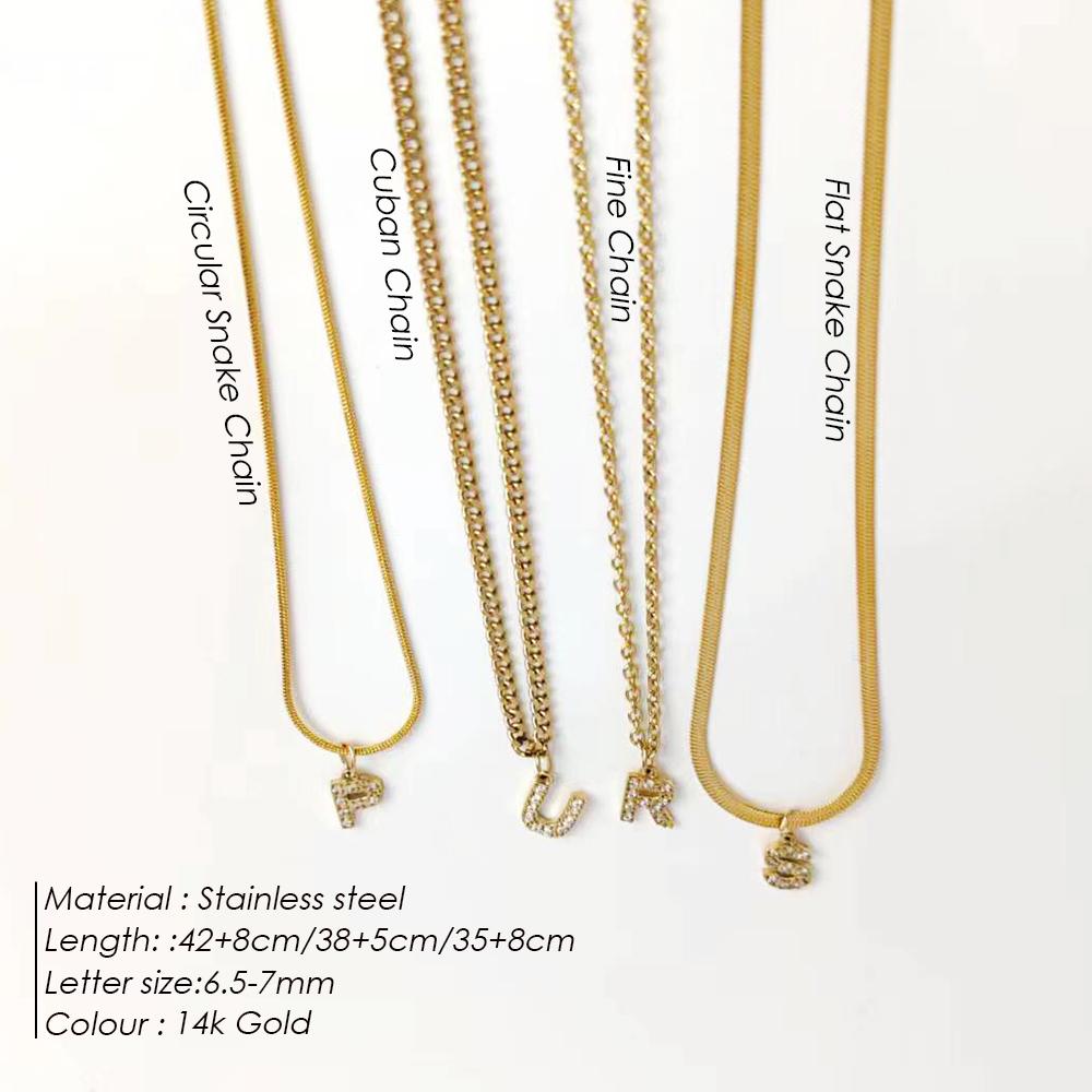 EManco Stainless Steel Diamond Initial Pendant Necklace Round Snake Chain Flat Snake Chain O Fine Chain Necklace