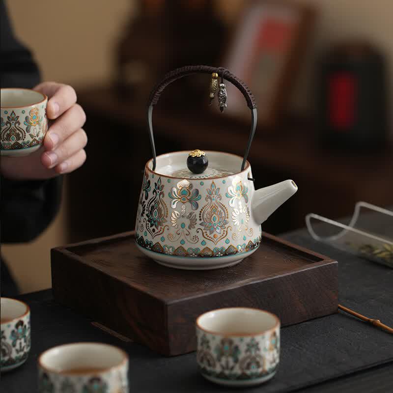 Deou Xingguang Gold & Silver Inlay Ceramic Tea Set Gift Box