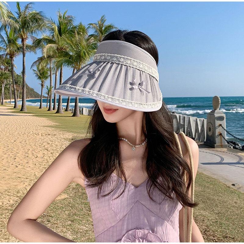 Beach Sun Protection Hat For Women Summer Big Brim Sun Protection Face Shading Beach Vacation Lace Bow Sun Protection Hat