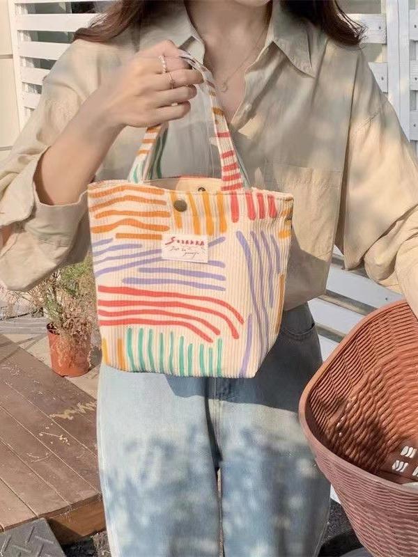 Colorful Stripes Corduroy Cosmetic Bag Portable Travel Toiletry Bag Skincare Sundries Aesthetic Makeup Storage Bag,A-DH