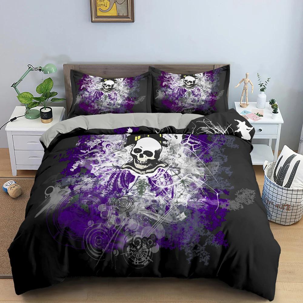 Hot Style Soft Bedding Set 3d Digital Skull Printing 2_3pcs Duvet Cover Set with Zipper Single Twin Double Full Queen King