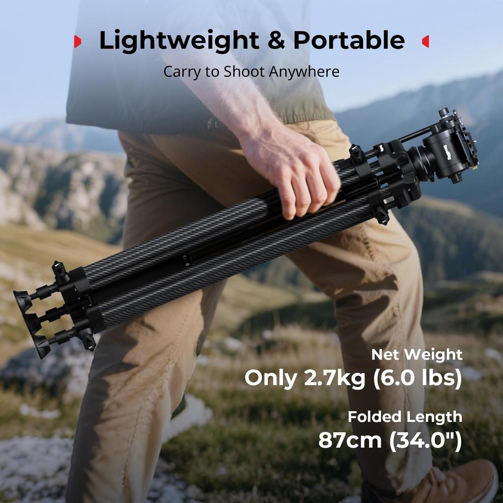 SmallRig AD14 Carbon Fiber Video Max Fluid Head with To Tilt Compact Travel Folded Product 5441 Heavy-Duty Tripod, 185cm, 22.5lbs (10kg) Load, +85°
