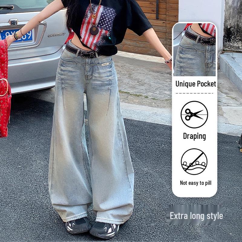 Retro Blue Wide-Leg Women s High-Waisted Distressed Jeans - Autumn 2025 Collection M (94-105 lbs)