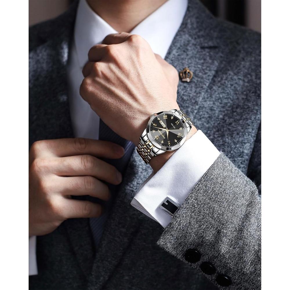 PindowS Men S Luxury Diamond Decorated AnaLog Quartz Waterproof buSineSS dreSS L