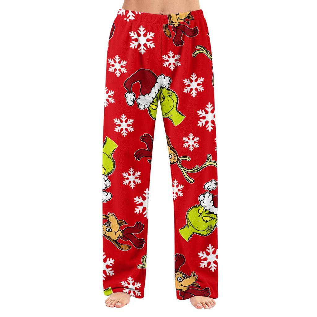 Women's Christmas Print Flannel Pajama Pants Loose Fit Sleep Bottoms for Holiday Lounging