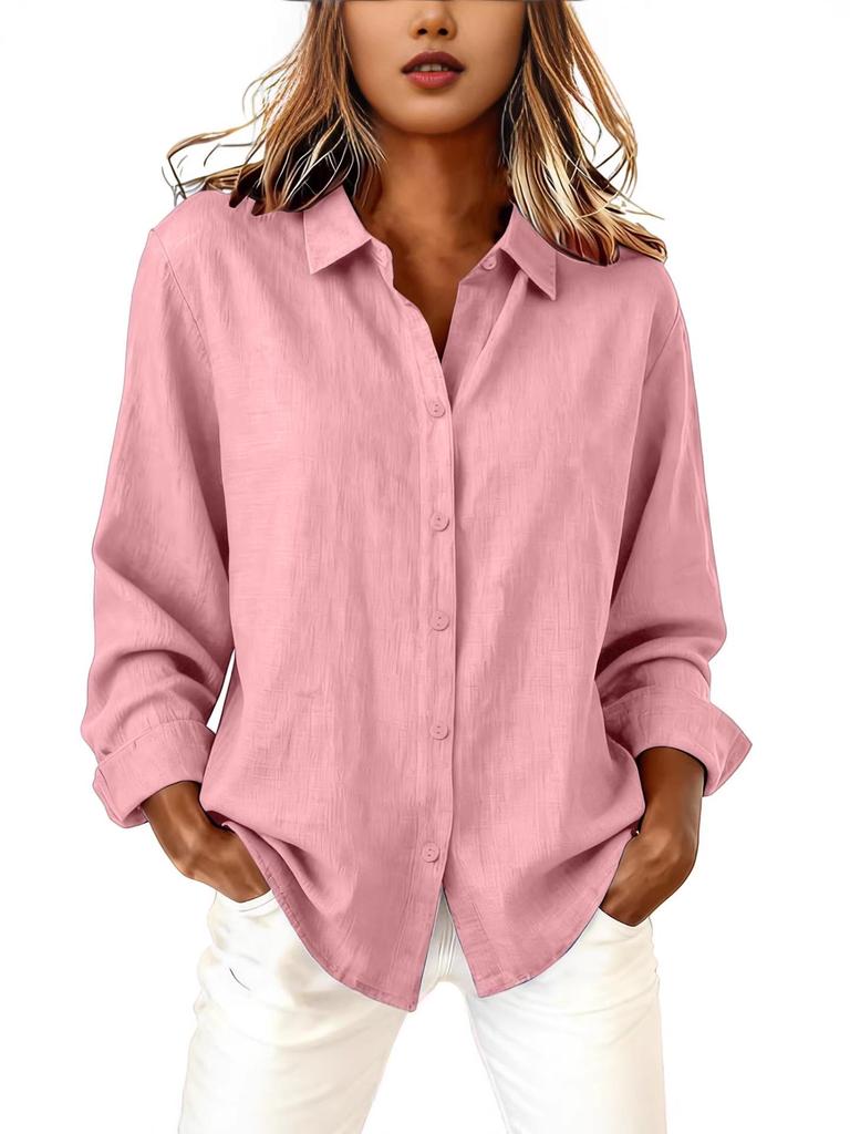 European & American Women's Spring/Summer Lapel Cardigan: Loose Long Sleeve Cotton & Linen Casual Shirt, Versatile for Any Occasion