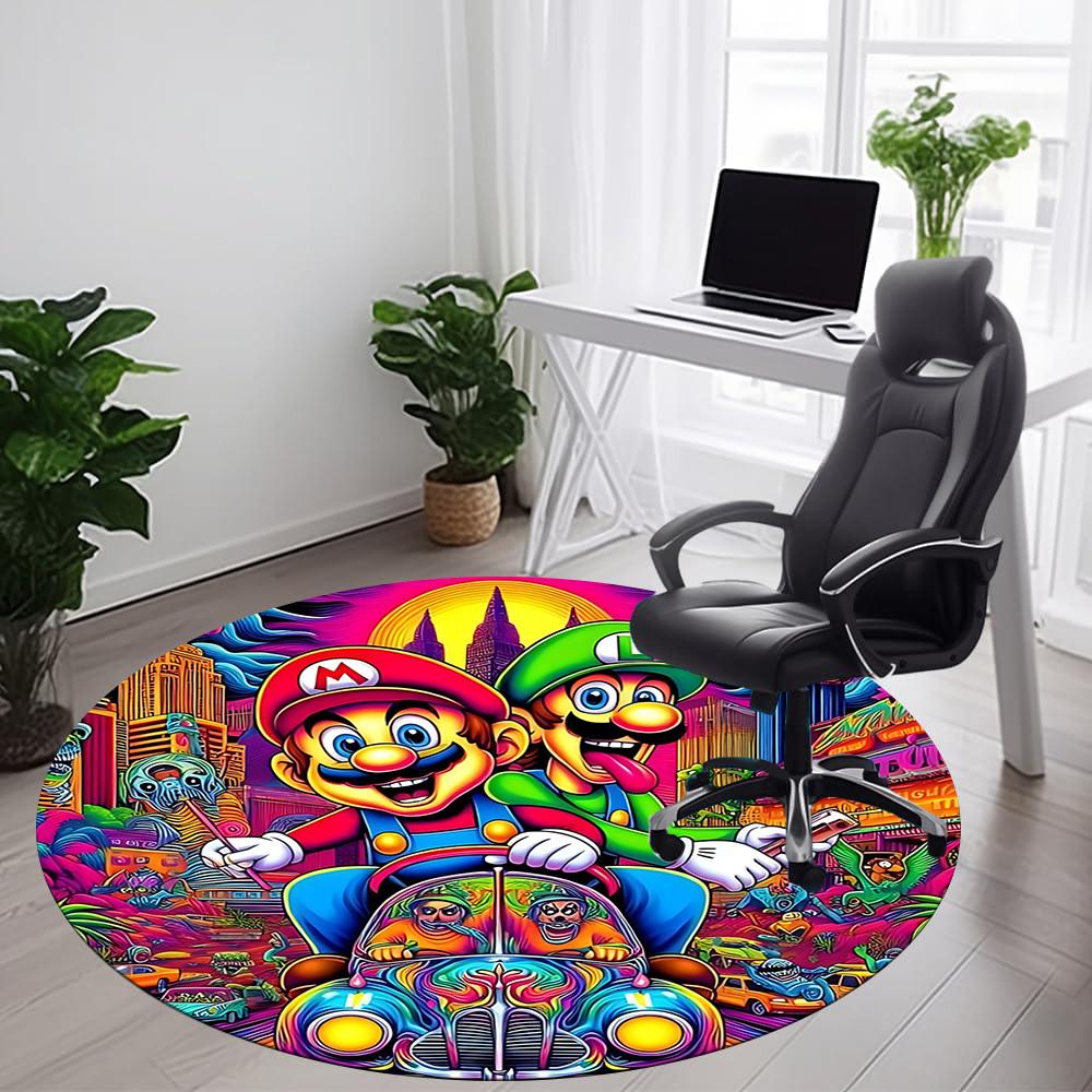 1PC Mario Bros Office Round Area Rug, Indoor Mat Suitable For Office, Under Office Chairs Bedroom Living Room Home Decor DT1212048