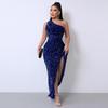 2026 Independent Fashion Velvet One-Shoulder Sequin Slit Evening Gown