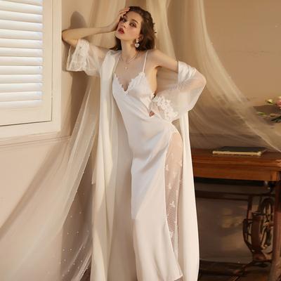 Sexy Nightgown Extended Bathrobe Pajamas Long Sleeves Women's Satin Loungewear