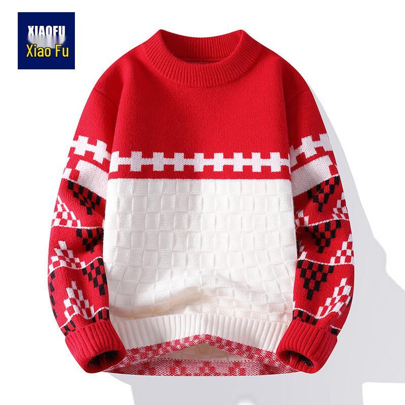 Men's Colorblock Jacquard Round Neck Pullover Sweater