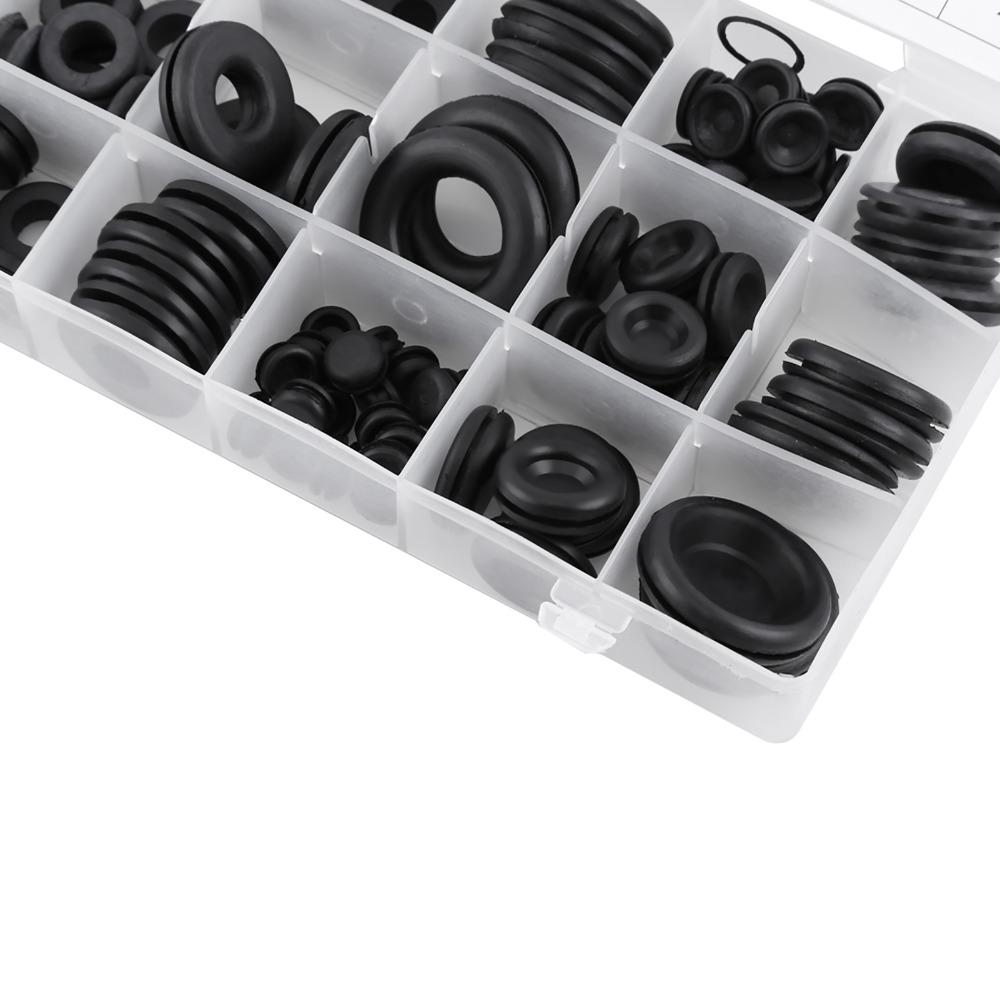 125 pcs 18 Sizes Rubber Grommet Kit Hollow Closed Wire Grommets Firewall Grommet
