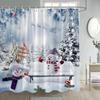 Winter Christmas Shower Curtain Funny Snowman Xmas Trees Fireplace Truck Forest Snowy Scene New Year Holiday Home Bathroom Decor