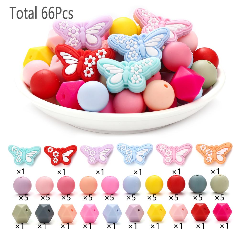 70Pcs Silicone Baby Teething Bead Set Daisy Hexagonal Shape Beads Food Grade for Newborn Diy Pacifier Chain Necklace Accessories