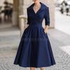 Elegant temperament waist thin dress long sleeves big swing solid color dress women