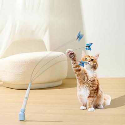 Switchable Butterfly Pattern Cat Teasing Stick Interactive Toy Removable Handle Automatic Cat Teaser 360° Swivel