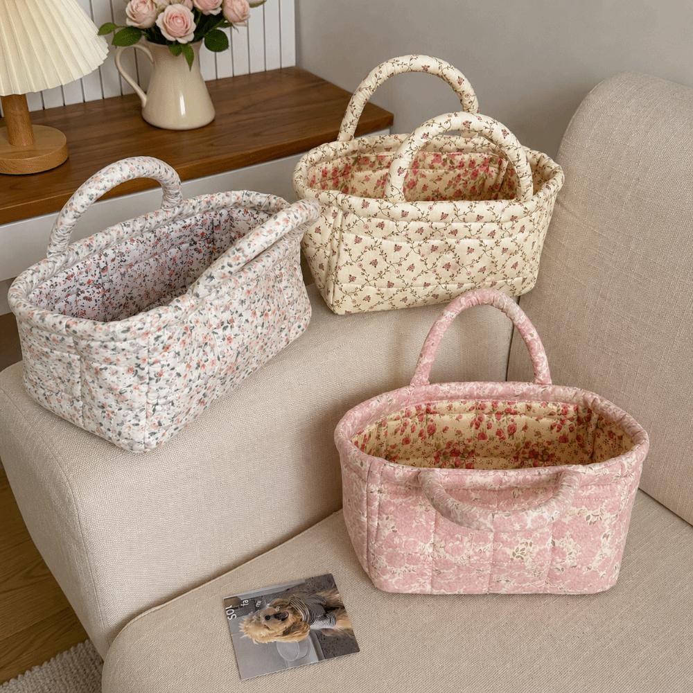 Open Top Quilted Storage Basket Dual Handles Laundry Basket With Handles Desktop Organization