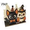 Holiday Party Supplies Halloween Wooden Napkin Holder, Cute Black Cat Mummy Pumpkin Reusable Wood Craft Desktop Organizer for Party, Spooky
