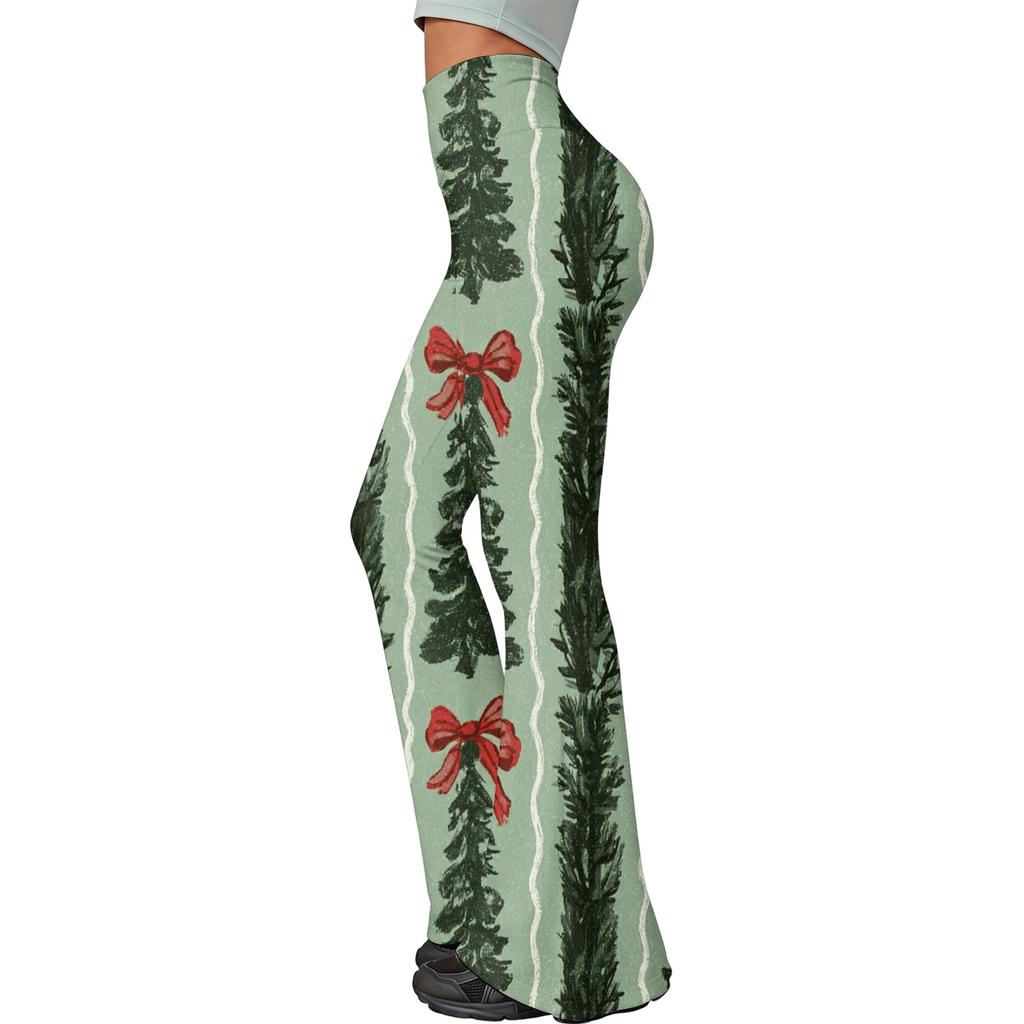 Women's Christmas Printed High Waisted Flared Yoga Pants Casual Slim Fit Everyday Wear