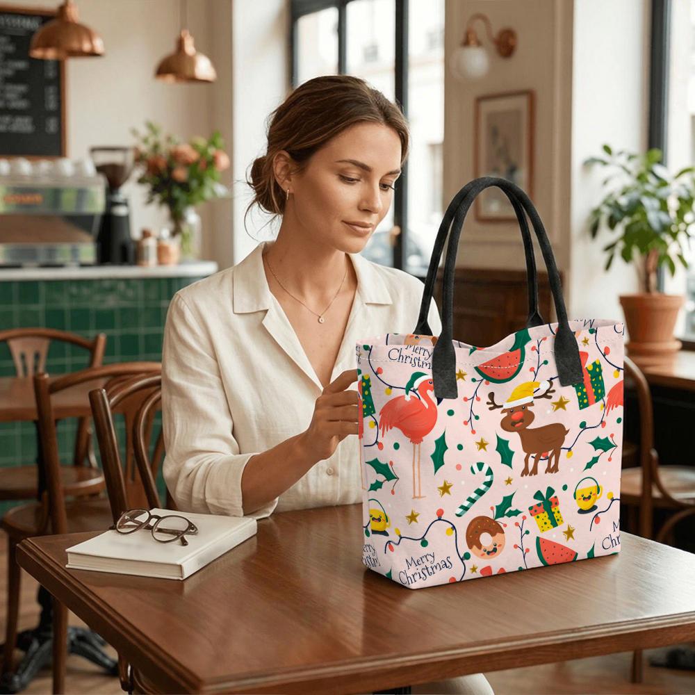 Christmas Printed Tote Bag Casual Large Capacity Portable Daily Handbag