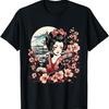 Geisha With Mount Fuji And Pagoda Cherry Blossom T-Shirt(64)