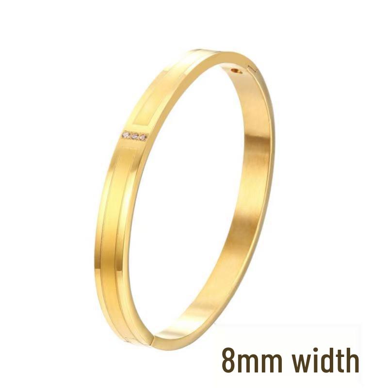 Rose Gold Titanium Steel Bracelet for Women - Non-fading, Stainless, with Three Diamonds, Simple & Fashionable Design.
