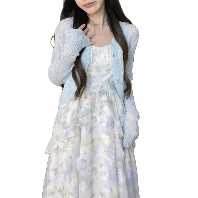 Sweet and spicy lotus leaf edge 2026 new French temperament niche floral dress women's summer new suspender skirt