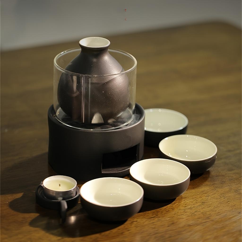 Set Heatable Japanese Sake Set 1pc 10.14oz Tokkuri Bottle With Heater 6pcs Ochoko Cups Exquisite Drinking Set Drinkware Christmas Gifts New Year Gifts