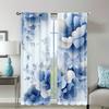 2 Panels Blue and White Floral Print Door Curtains - Polyester Fabric for Living Room, Kitchen, Office, Bedroom