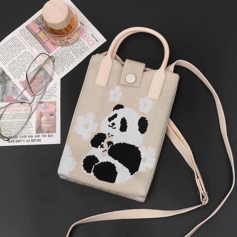Playful Print Panda Knitted Handbag Stylish Small Crossbody Purse Perfect For Casual Outfits