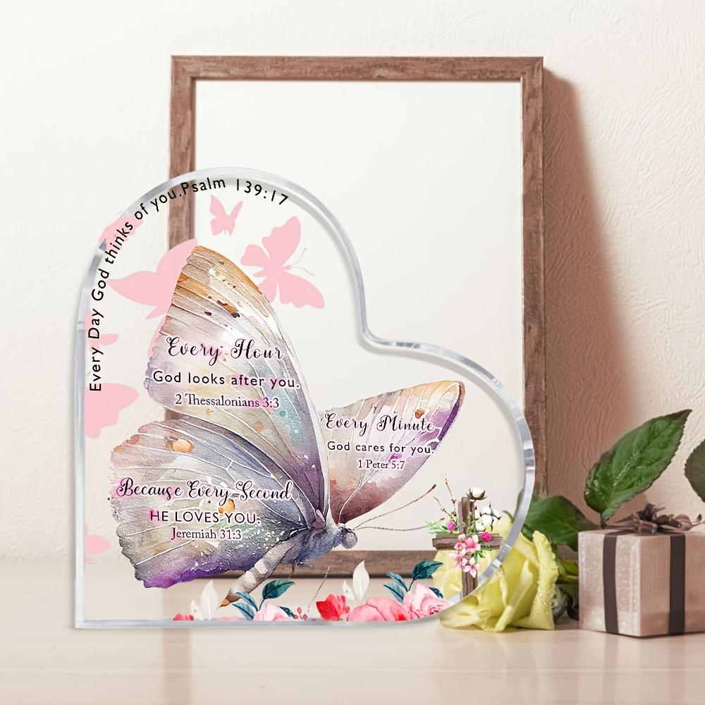 Christian Women'S Gift -Desktop Decoration with Butterfly & Floral Design, Vintage Style Inspirational Bible Verse Prayer Ornament, Religious Frien