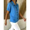 Casual Comfortable Cotton Linen Short Sleeve Button Shirt For Women