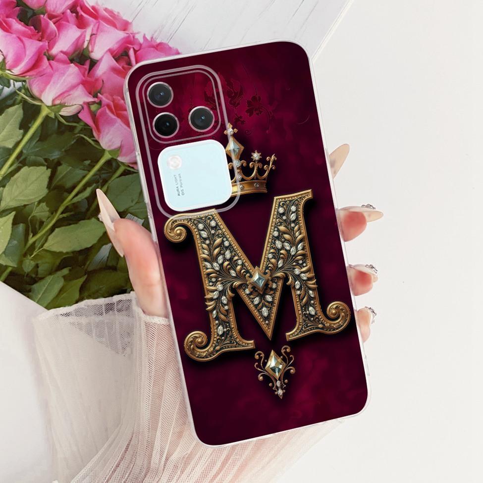 Für Vivo S18Pro V2344A Hülle Für Vivo S18 Pro Abdeckung Transparent Luxus Krone A-Z Buchstaben 2D Flaches Muster Weiches Gehäuse