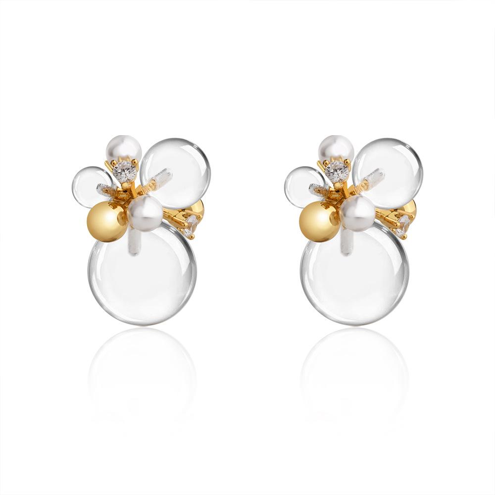 

temperament elegant transparent crystal ball stud earrings set with zirconium unique personality Internet celebrity earrings fashion commuter earrings