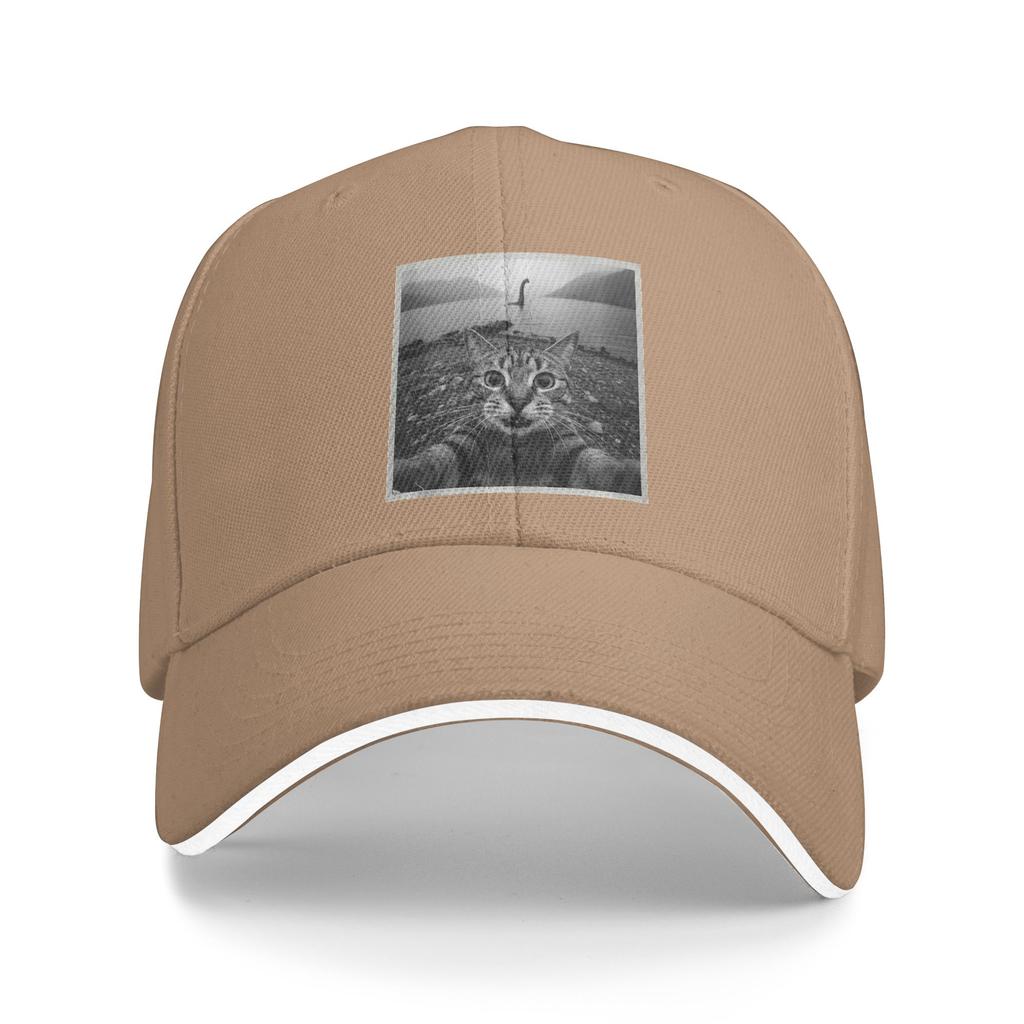 Cat Selfie with Loch Ness Funny Cat Lover Hallowee Casual Baseball Cap Summer Trucker Hat Breathable Running Hippie Hip Hop Hats