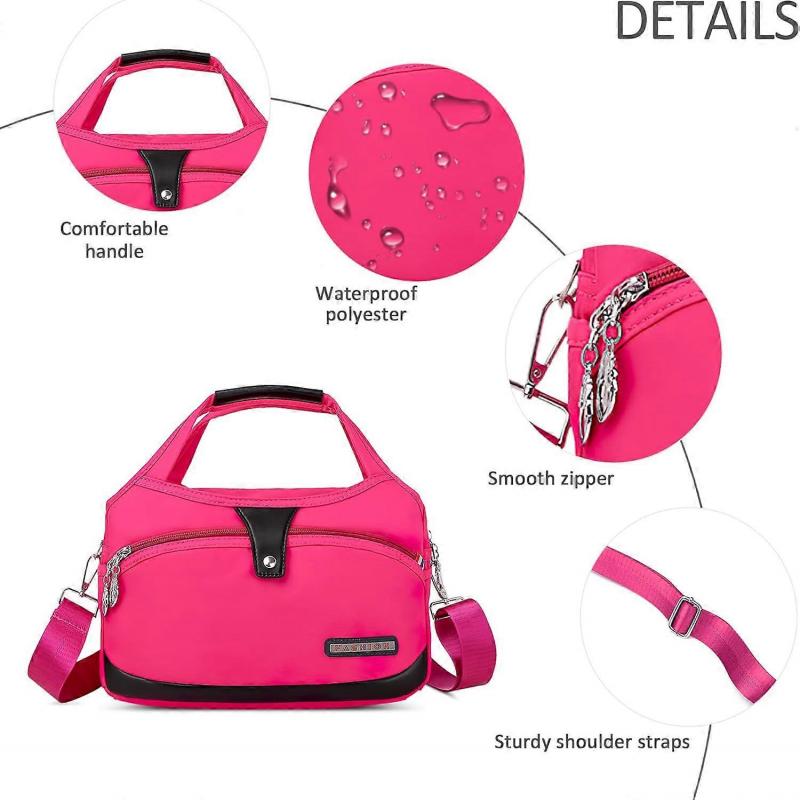 Womens Bag Nylon Waterproof Tote Bag Lightweight Travel Messenger Bag With Multi Pockets Casual Shoulder Bag Red