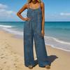 Damen-Jumpsuit, Lässige und lockere Passform, Mit rückenfreiem Design und dünnen Vintage-Trägern. Dieser Loungewear-Jumpsuit ist aus Baumwolle und Li