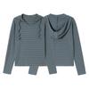 QIYOU 2026 Spring Women's Blue-Gray Striped Retro Casual Slimming Hooded Sweatshirt