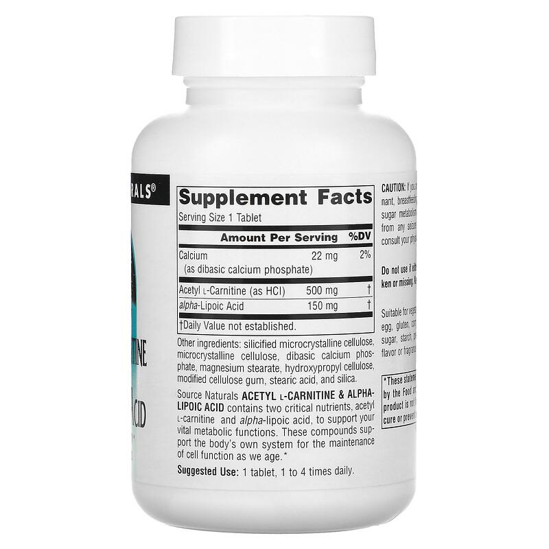 Acetyl L-Carnitine & Alpha-Lipoic Acid, 650 Mg, 60 Tablets