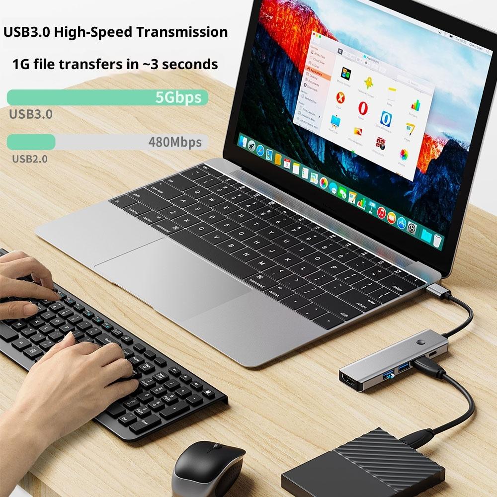 BYL-2526 USB-C 5 Port Hub 5 In 1 USB 3.0 To HDMI Video Adapter Cable for Laptop/TV/DVD Player/Projector