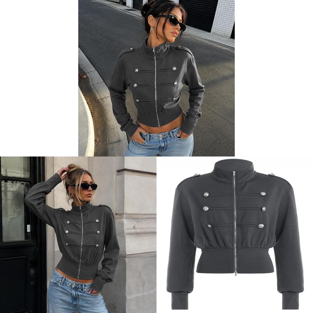 Napoleon Retro Stand Collar Doublebreasted Jacket For Casual Streetwear And Women
