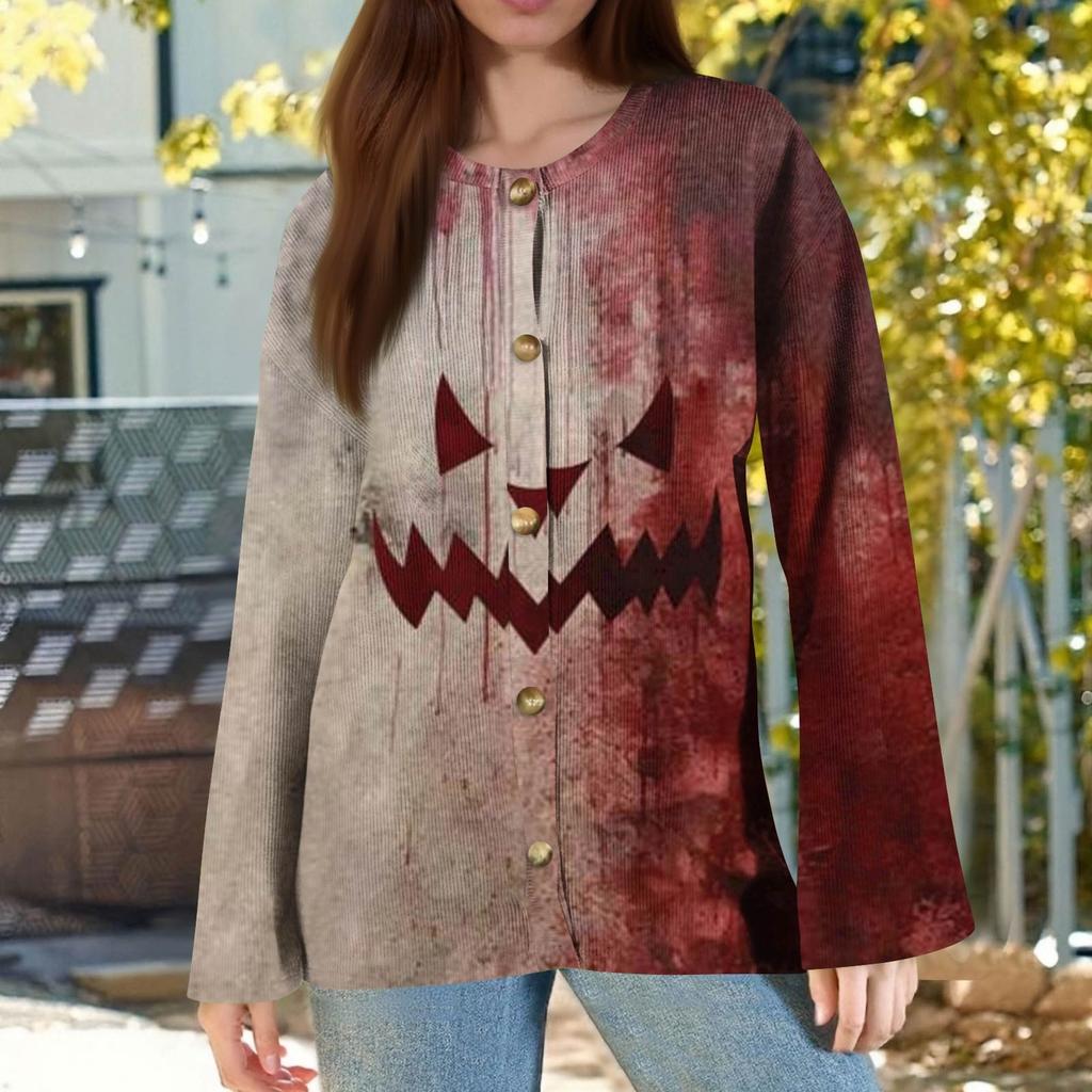 Modische, bedruckte Strickjacke mit langen Ärmeln und Knopfleiste für Damen