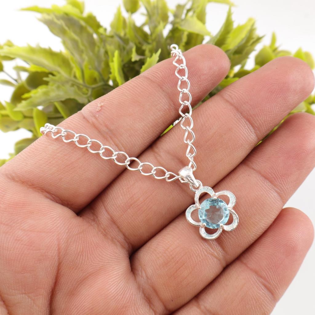 Sky Blue Topaz Gemstone 925Sterling Silver Jewelry Pendant For Mother's Day Gift CP-27-12